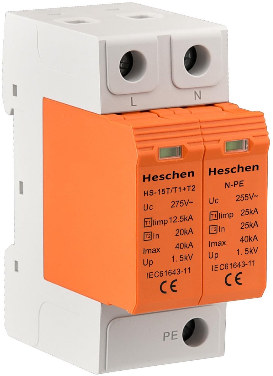 Dailygoody - Overspanningsbeveiliging - Laagspanningsafleider - Vuurvast - 35 mm DIN-railmontage - Type T1+T2 - Geschikt voor 275VAC