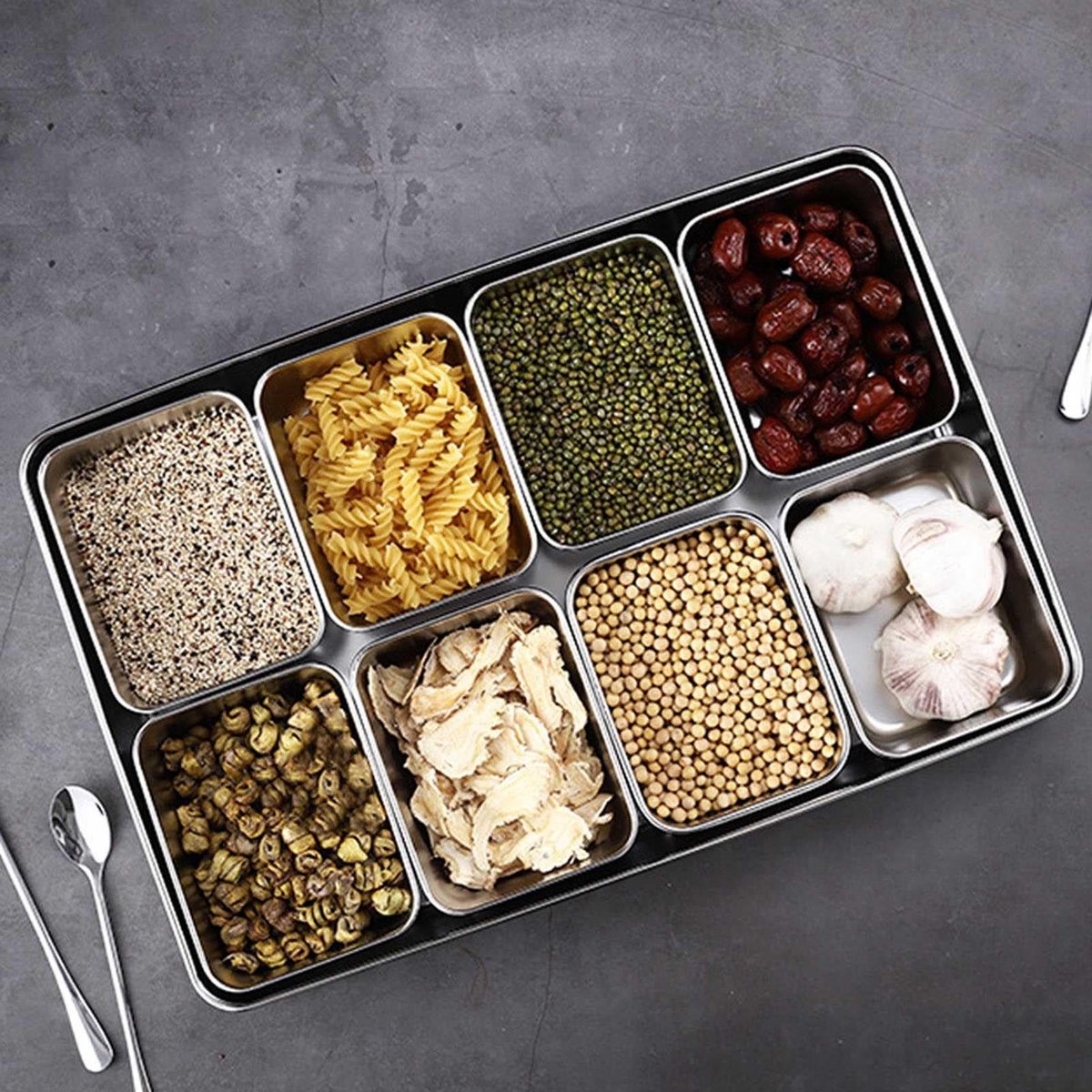 Dailygoods - Dailygoody - Kruidenbox - 8-vaks Kruidendoos - Organiseer je Keuken - RVS - Handig voor Kruidensets - Ruimtebesparend - Geschikt voor Kookliefhebbers