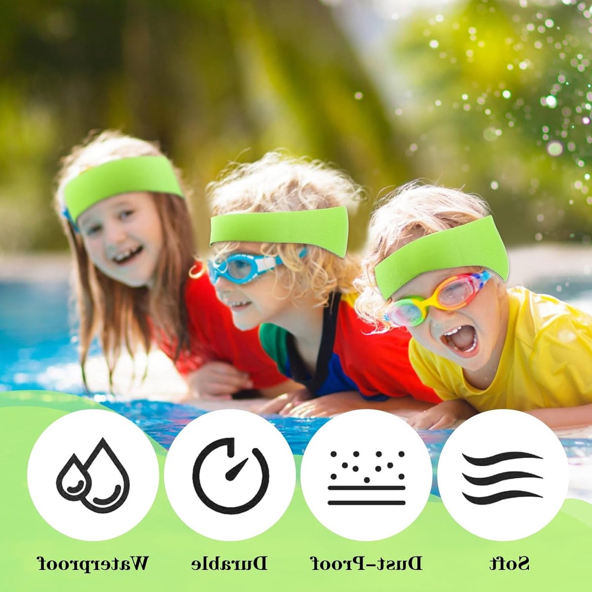 Zwemring voor Kinderen - Elastische en Waterdichte Hoofdband voor Zwemmen, Surfen en Watersporten (Groen) - Ideaal voor Veiligheid en Comfort in het Water – foto 4