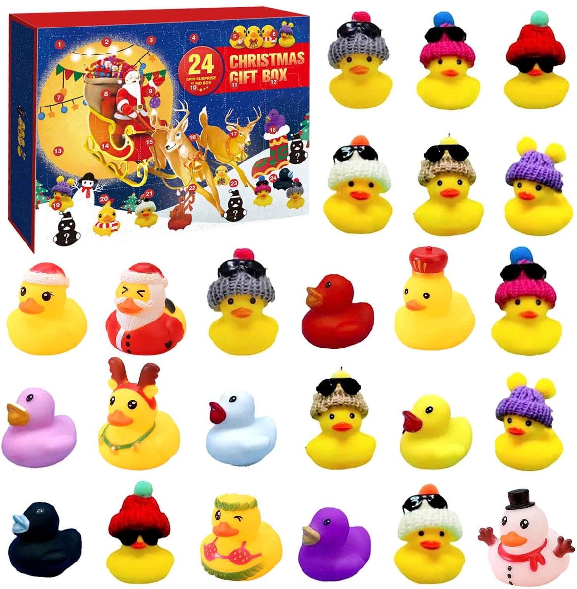 Dailygoods - Dailygoody - Rubberen eend adventskalender - Mini kerst adventskalender - 24 schattige eenden - Voor kinderen - Perfect voor kerstfeest - Verzamelen e