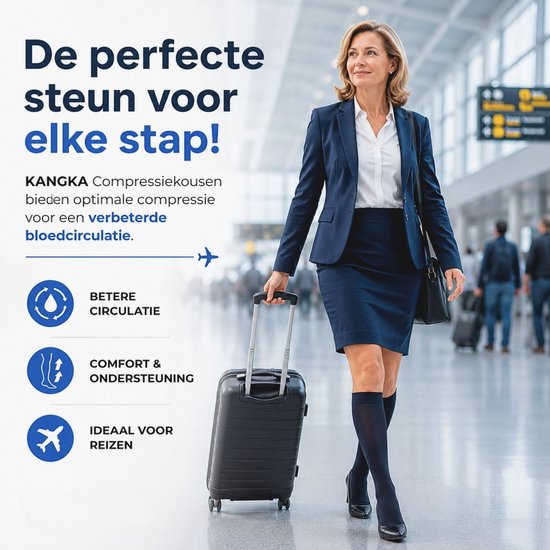 KANGKA Compressiekousen 20-30 mmHg maat 41-43 (L) - Steunkousen Vliegtuig - Compressie sokken voor Hardlopen Wandelen - Unisex - Zwart