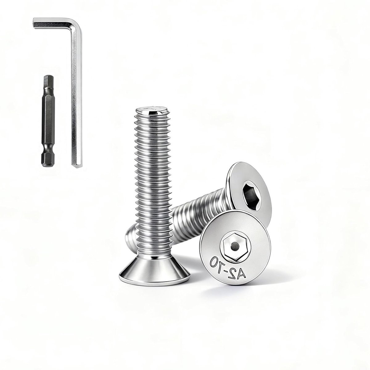 Set van 80 RVS M5 x 20mm verzonken kop schroeven met zeskant inbus en volledige schroefdraad, inclusief inbussleutels voor diverse toepassingen