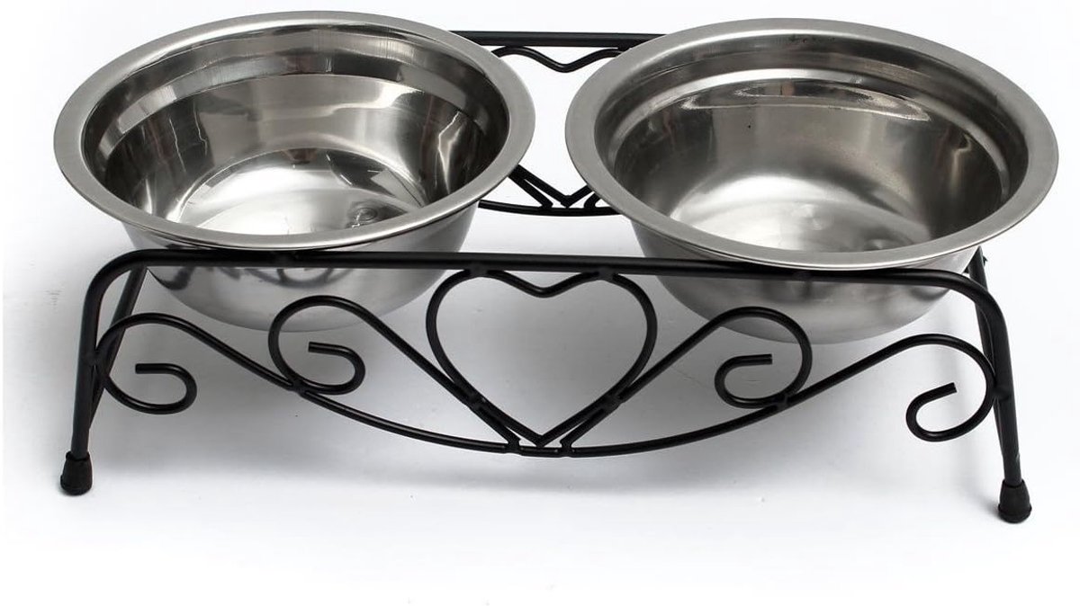 Dubbele RVS Voer- en Waterbakken voor Honden en Katten met Retro IJzeren Stand - Perfect voor Huisdieren
