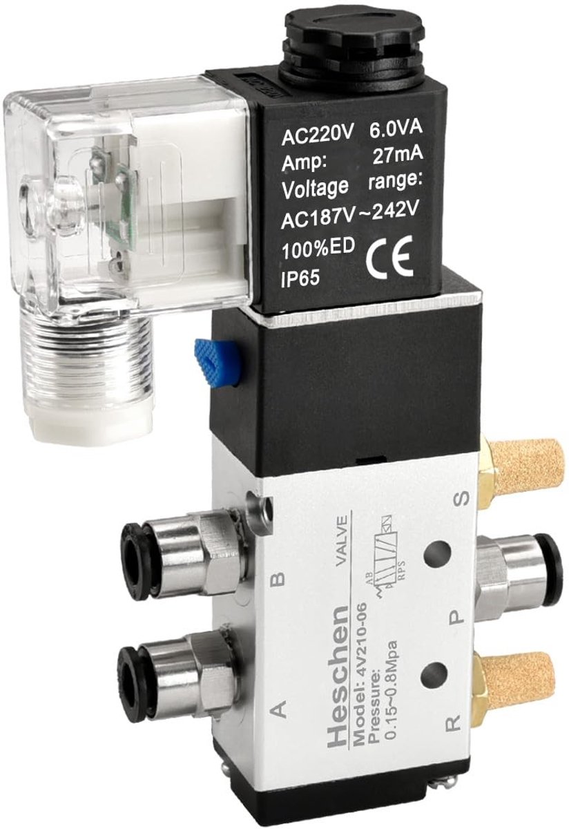 Dailygoods - Dailygoody - Pneumatische Magneetklep - Elektrisch - 4-Weg - 12VDC - CE - Geluiddempers - Geschikt voor Industrie - Aluminium