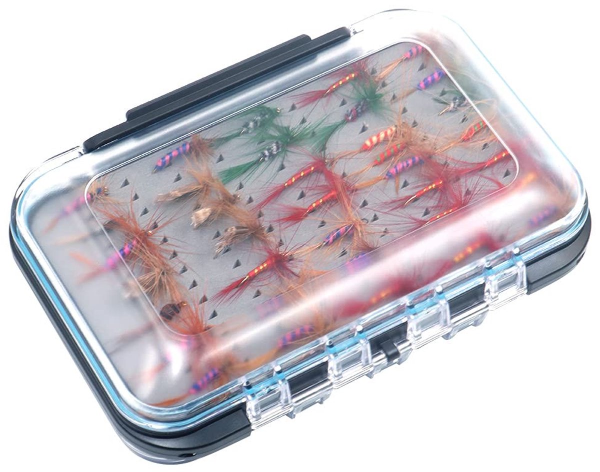 Dailygoods - Dailygoody - Vliegvissen Set - 64 Stuks Vliegen Kit - Dubbelzijdige Waterdichte Box - Forel Vissen - Ideaal voor Visser - Compacte Formaat