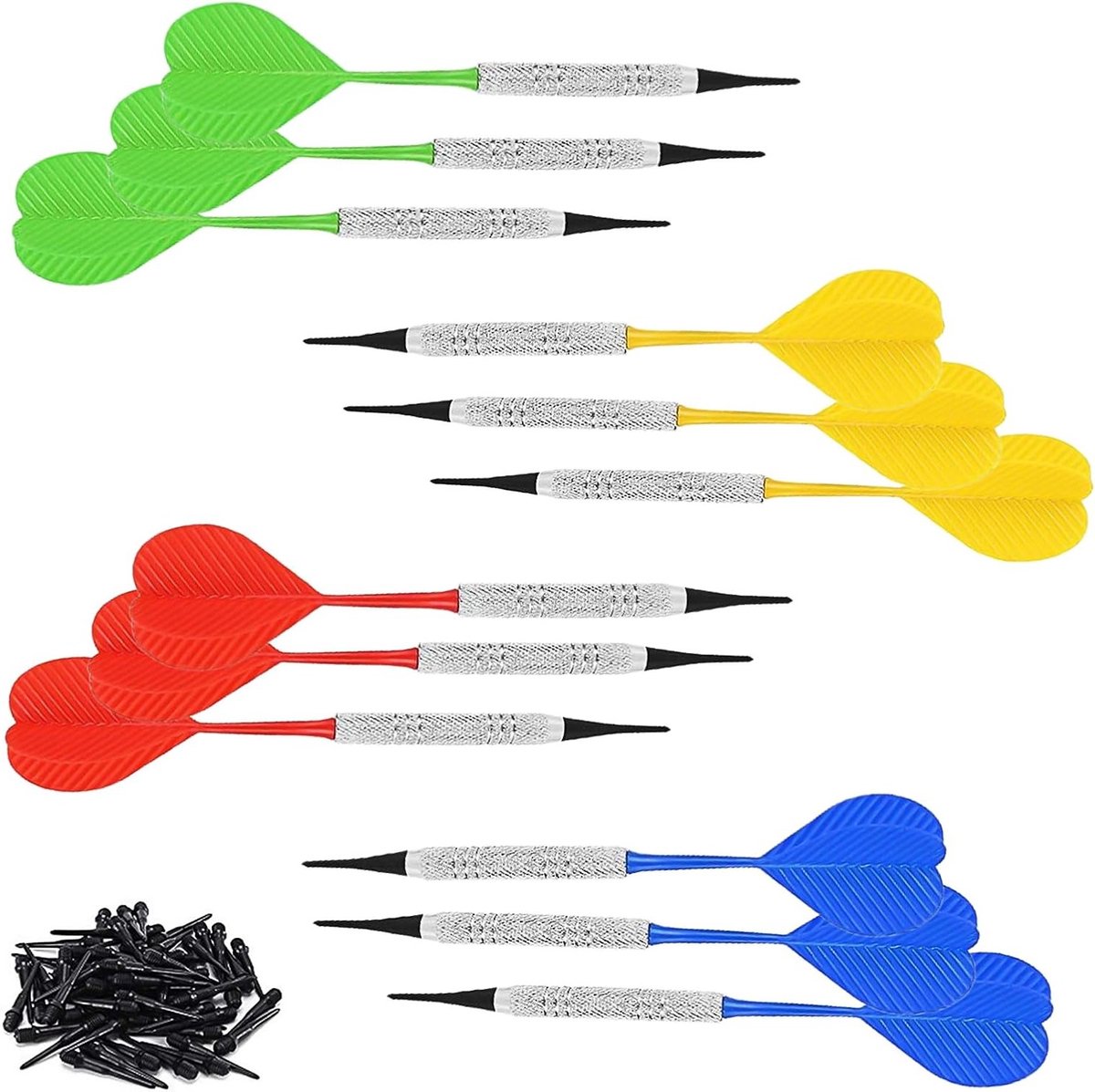 Complete Set van 12 Dart Flights met 36 Dart Heads in 4 Kleuren voor Beginners en Gevorderden