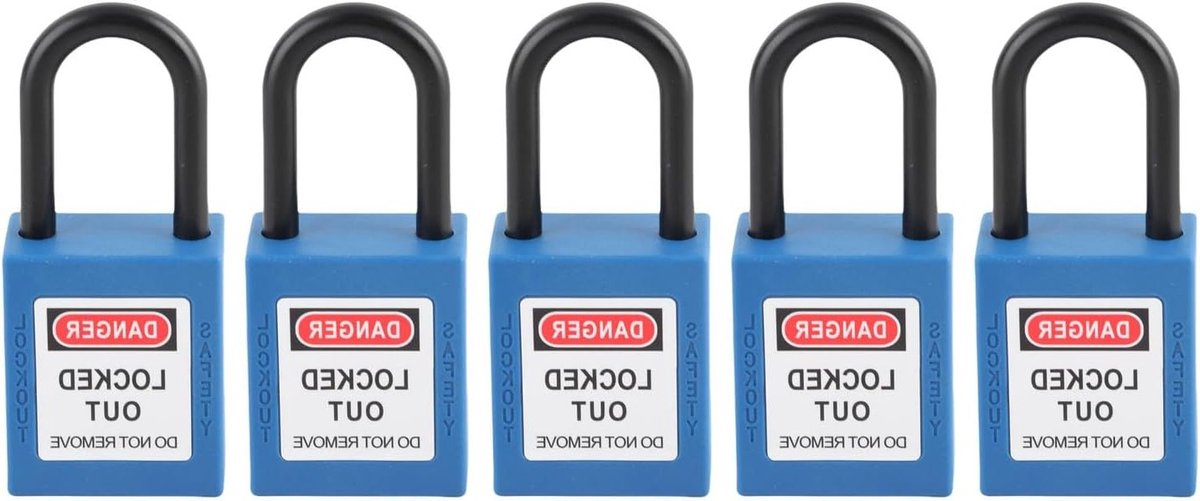 Geïsoleerd Hangslot Set van 5 Stuks voor Lockout Tagout - Lichtgewicht Nylon, Sleutel en Blauw Veiligheidsmateriaal