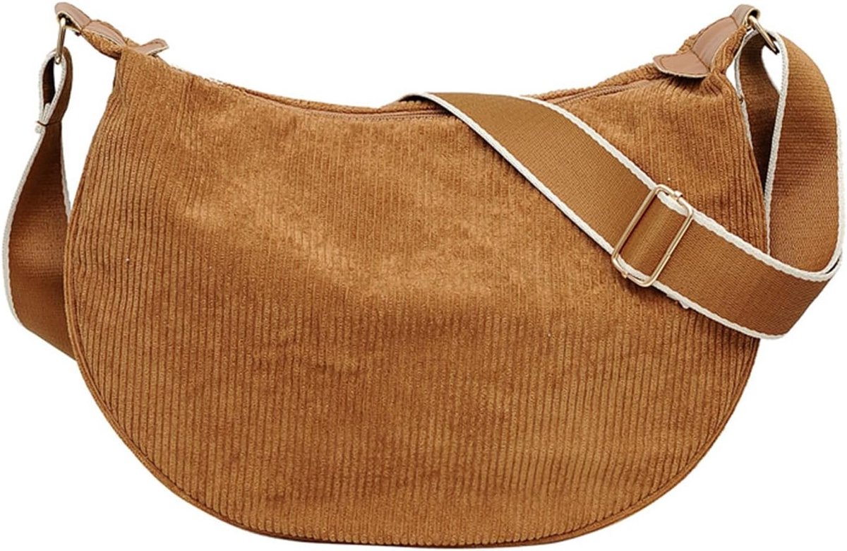 Dames Crossbody Tas van Corduroy, Draagbare Kruikvormige Handtas met Verstelbare Schouderriem voor Dagelijks Gebruik, Winkelen en Reizen