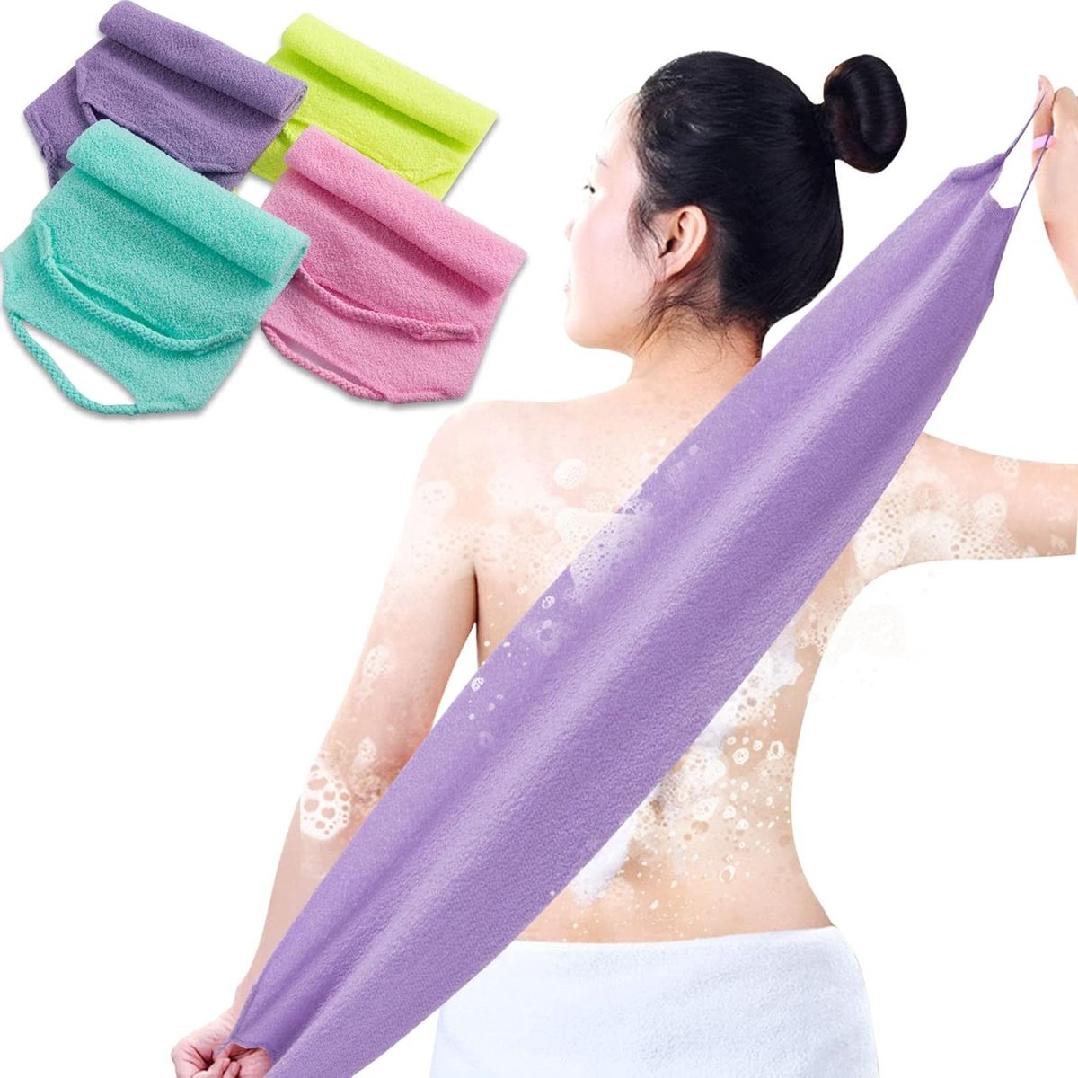 Set van 4 Exfoliërende Rug Scrubbers met Handvatten - Verlengbare Nylon Wasdoeken voor Diepe Reiniging, Huidverzorging en Ontspanning tijdens Douche