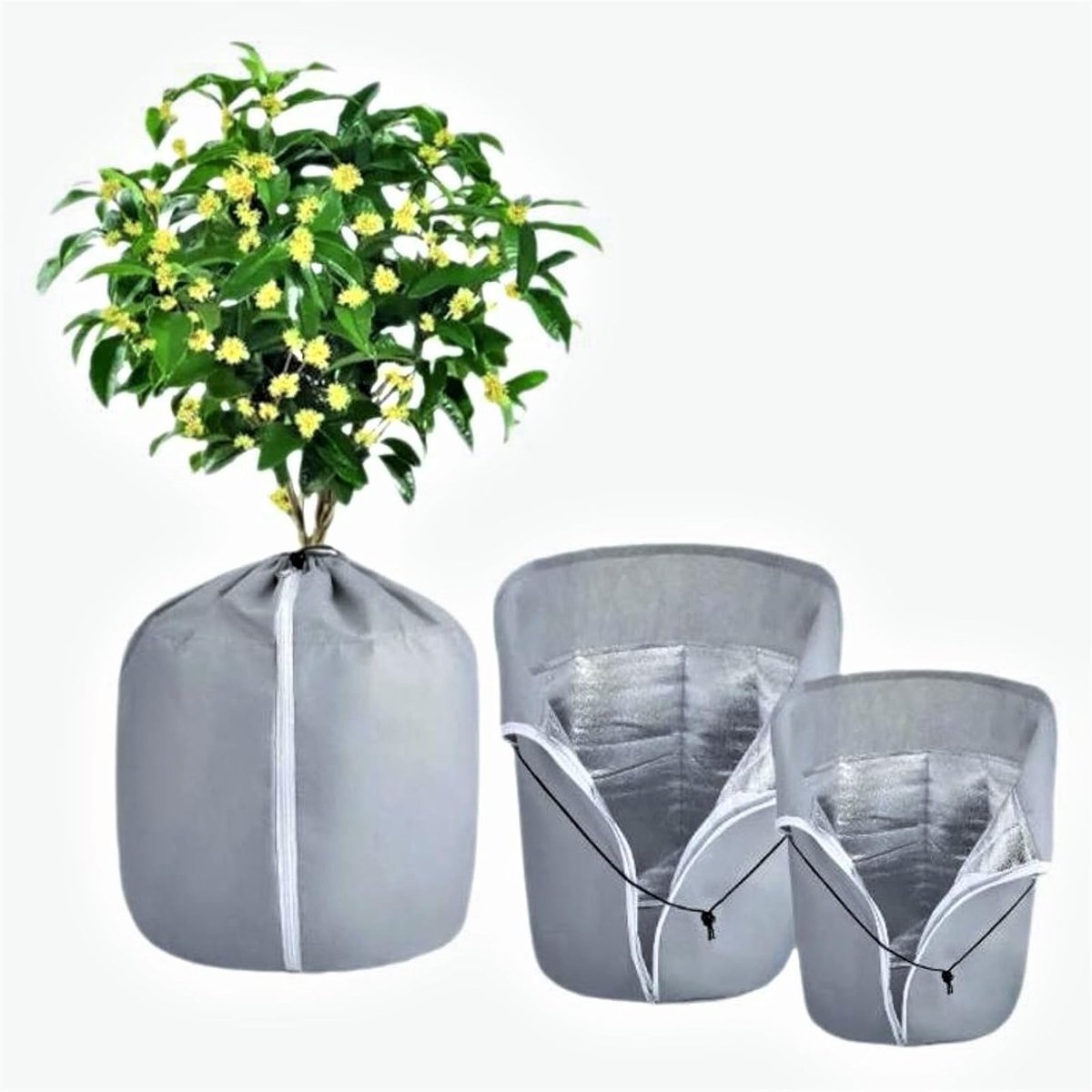 Thermische bescherming voor bloempotten - winterbescherming met trekkoord en ritssluiting - ademende plantenafdekking (45 x 50 cm)