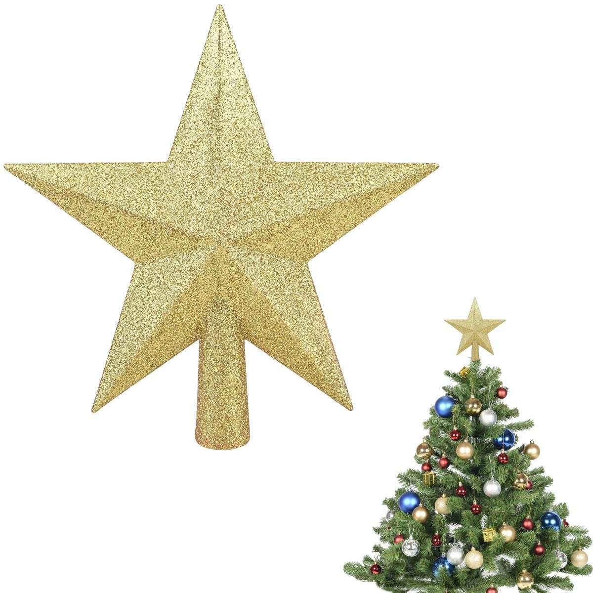 Dailygoody - Boompiek Kerstmis - Kerstboompiek - Stervormige topper - 20 cm - Glanzend - Kerstboom decoratie - Geschikt voor middelgrote kerstbom