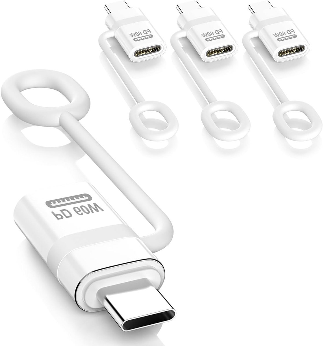 4-Pack Lightning naar USB-C Adapter met 60W Snelladen en Anti-Verlies Lussen voor iPhone, iPad en MacBook