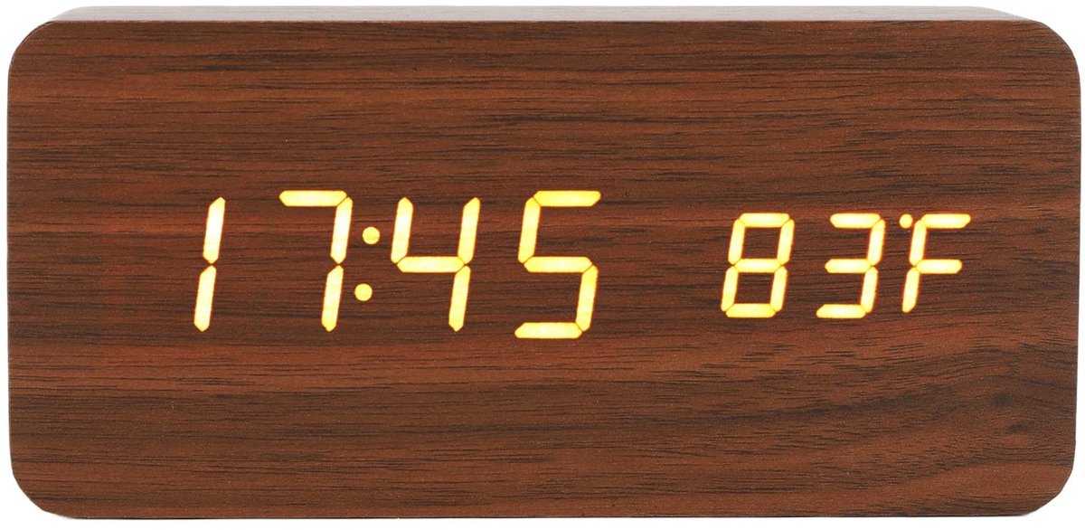 Dailygoods - Dailygoody - Bureau Elektronische Wekker - LED Hout Digitale Klok - Spraakbesturing en Geheugenfunctie - Geschikt voor Slaapkamer - Perfect voor Overd...