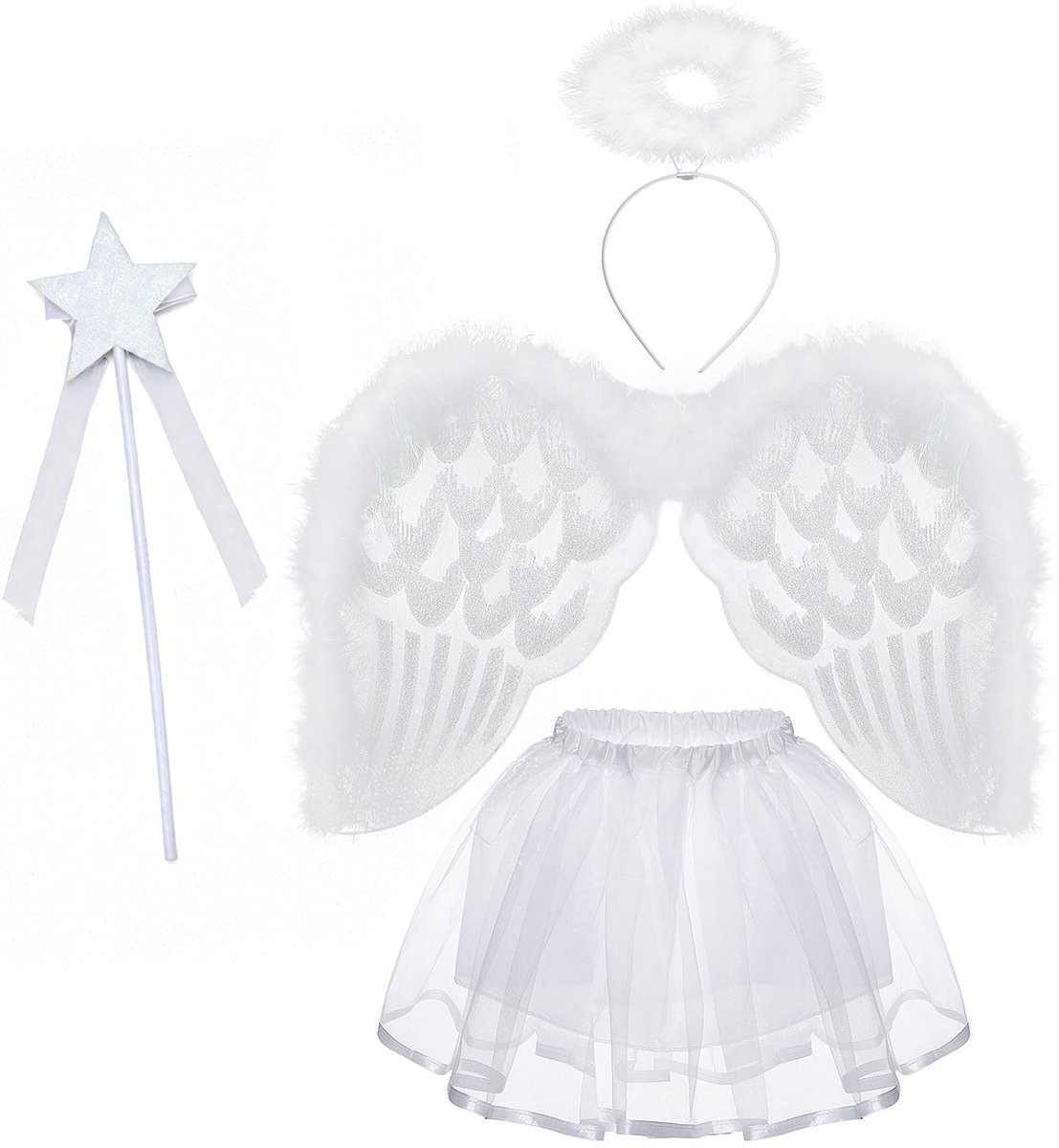 Dailygoods - Dailygoody - Engelenkostuum - Halloween kostuum - Met vleugels en halo - Tutu-rok - Cosplay voor meisjes - Feestelijke uitstraling