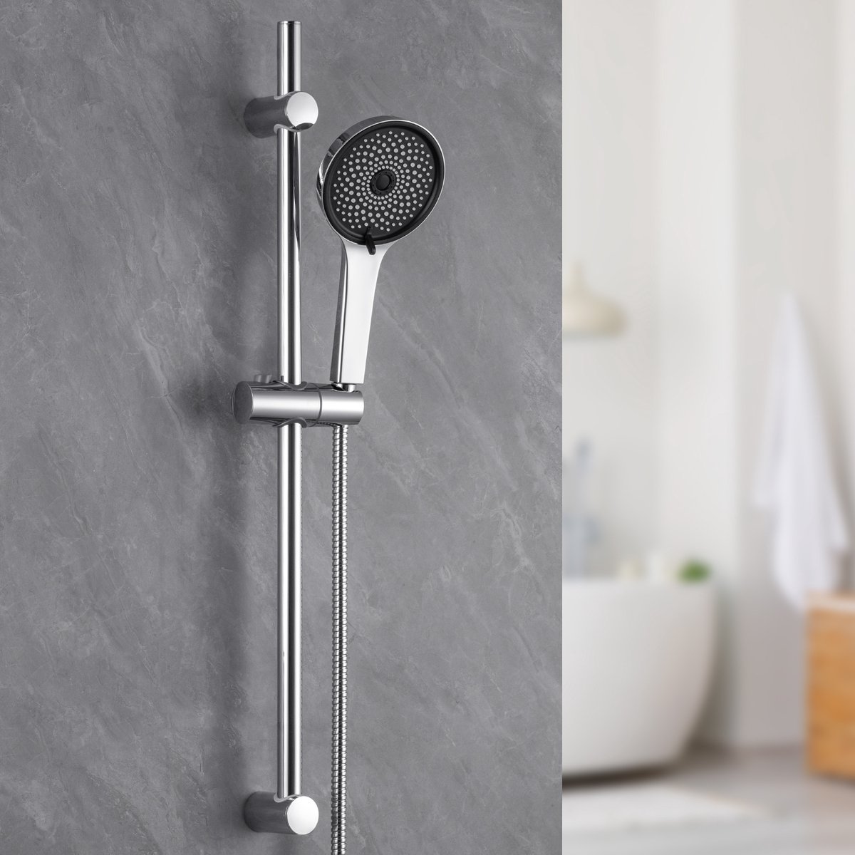 Auralum Max Glijstangset met Handdouche - 5 Standen Handdouche - Complete Doucheset zonder Kraan - 70 cm RVS Douchestang - Binnendiameter: φ22 - Chroom