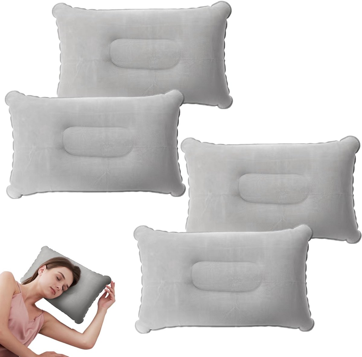 Dailygoods - Set van 4 Grijze Opblaasbare Campingkussens