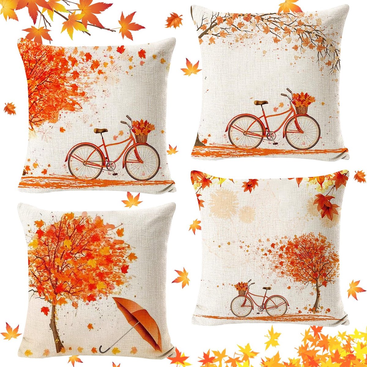 Dailygoods - Dailygoody - Decoratieve Kussenslopen - Herfstdecoratie - Hoogwaardige Linnen - 45 x 45 cm - Esdoornblad - Perfect voor Kantoor en Slaapkamer