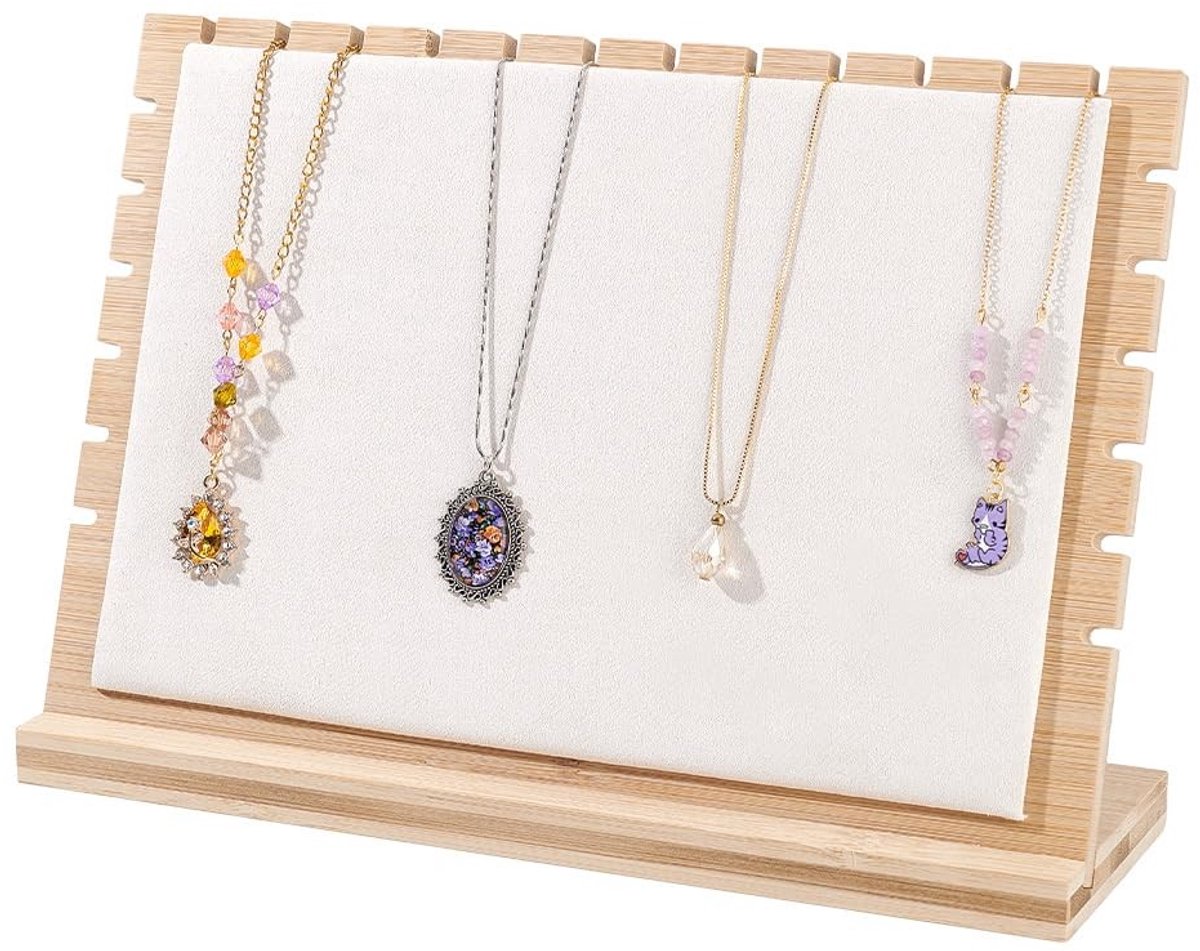 Dailygoody - Bamboe Ketting Display Stand - Sieraden Houder - Praktisch en Stijlvol - Bruin en Wit - Ketting Rack - Geschikt voor Thuis en Winkel - 32...