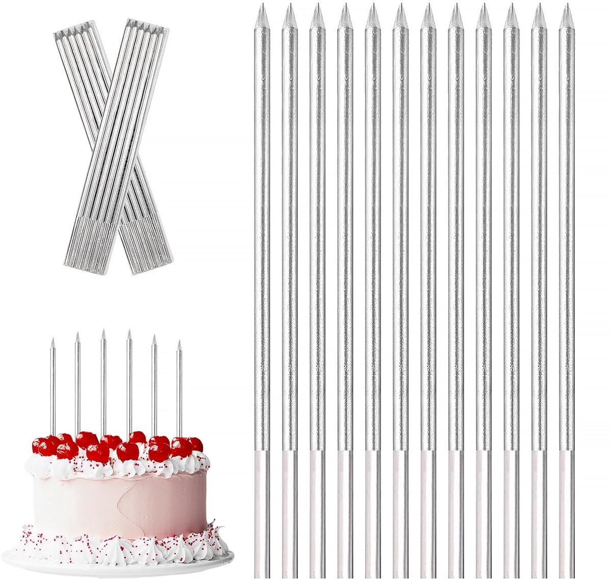Dailygoody - Zilveren verjaardagskaarsen - Dunne cupcake kaarsen - Perfect voor feesten - 12 stuks - Decoratie voor verjaardagen en bruiloften