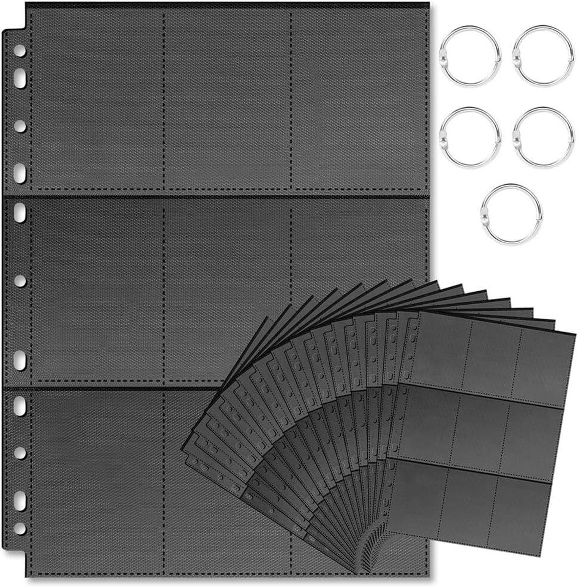 Dailygoods - Dailygoody - Dubbelzijdige verzamelkaartenhoezen - Geschikt voor Pichu kaarten - 30 vellen transparante kaartenhouder - Zwart - 540 vakken - Perfect v..