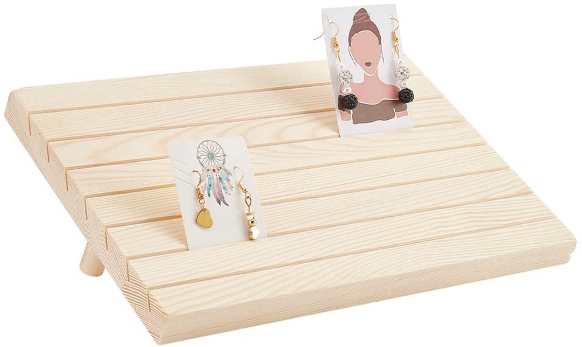 Dailygoods - Dailygoody - Houten Oorbel Display - 7 Slots Organizer - Sieraden Houder voor Verkoop - 29 x 19 cm - Decoratief en Praktisch - Geschikt voor Dames
