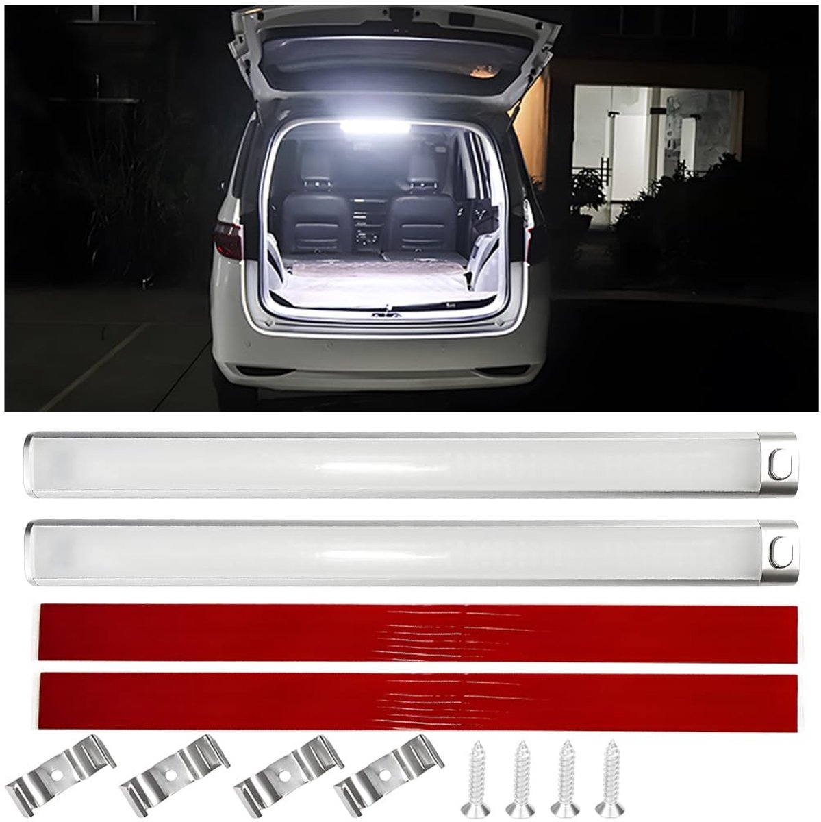 Dailygoods - Dailygoody - LED auto interieur lichtstrip - 2 stuks - Kofferbaklichtstrip - Wit - Universeel - 168 kralen - Geschikt voor auto