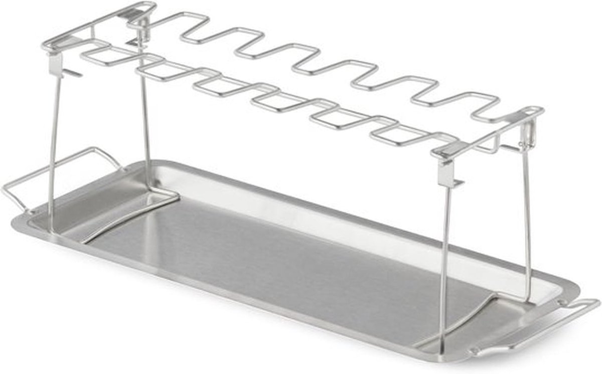 Kippenvleugelhouder – bbq accesoires – kiphouder Oven – Inclusief Opvangbakje – inklapbaar – RVS