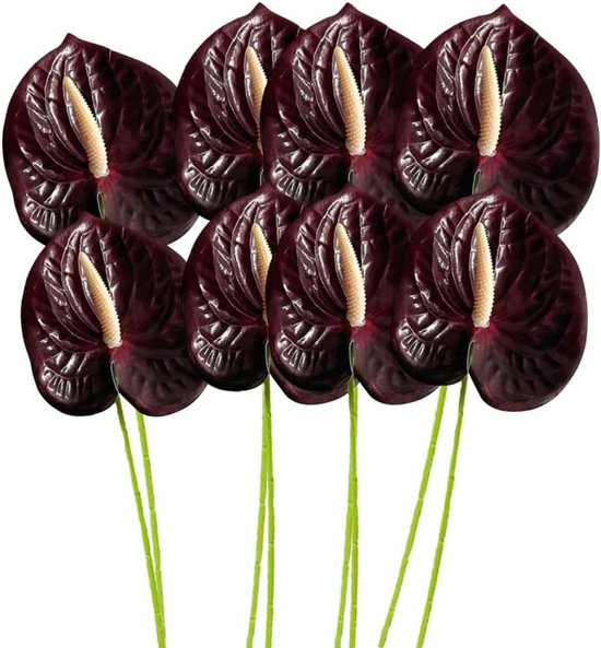 24 Inch Kunstbloemen Set met Anthurium en Lelies - Duurzame Nepp bloemen voor Tafeldecoratie, Bruiloften en Feestjes (Donkerrood)