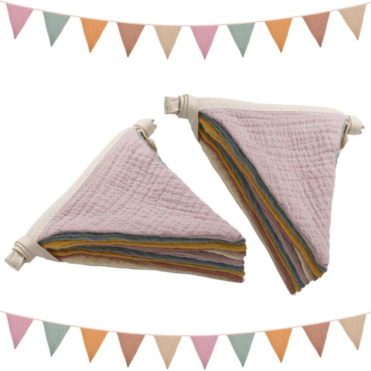 Dailygoods - Dailygoody - Vlaggenketting Kinderkamer Decoratie - Kleurrijke Vlaggetjesslinger - Dubbelzijdige Stoffen Slinger - Meerkleurig - Perfect voor Buiten -...