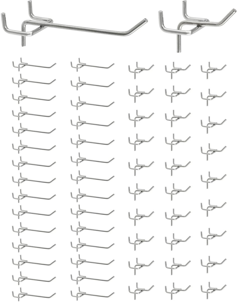 Dailygoods - Dailygoody - Geperforeerde Muurhaken - Gereedschapsmuurhaken - 60 stuks - 5cm en 10cm - Ideaal voor prikbord - Geschikt voor gipsplaten - Chroom afwer...