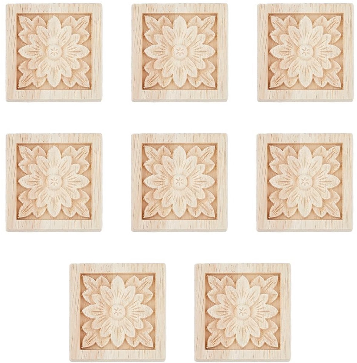 Dailygoods - Dailygoody - Decoratieve Hoek Snijwerk - Houten Applicaties - 8 Stuks - Bloem Motief - Meubel Decoratie - Geschikt voor Kast en Spiegel