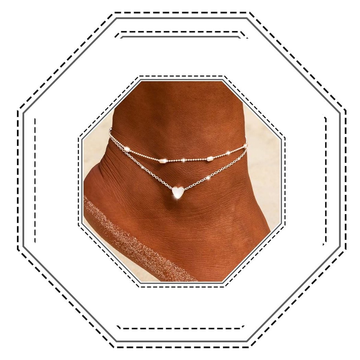 Dailygoody - Boho-parels Enkelbandje - Meerlaags Hart Enkelbandje - Trendy Voet Sieraden - Zilver - Modieuze Armbanden - Perfect voor Strand en F