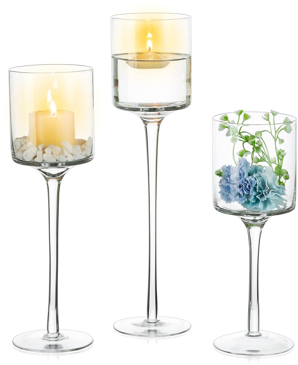 Dailygoods - Dailygoody - Glazen Kandelaar Set - Elegante Decoratie - Hoge Kandelaren - Kaarsenhouder voor Tafel - Bruiloft en Feest - Stijlvol en Modern