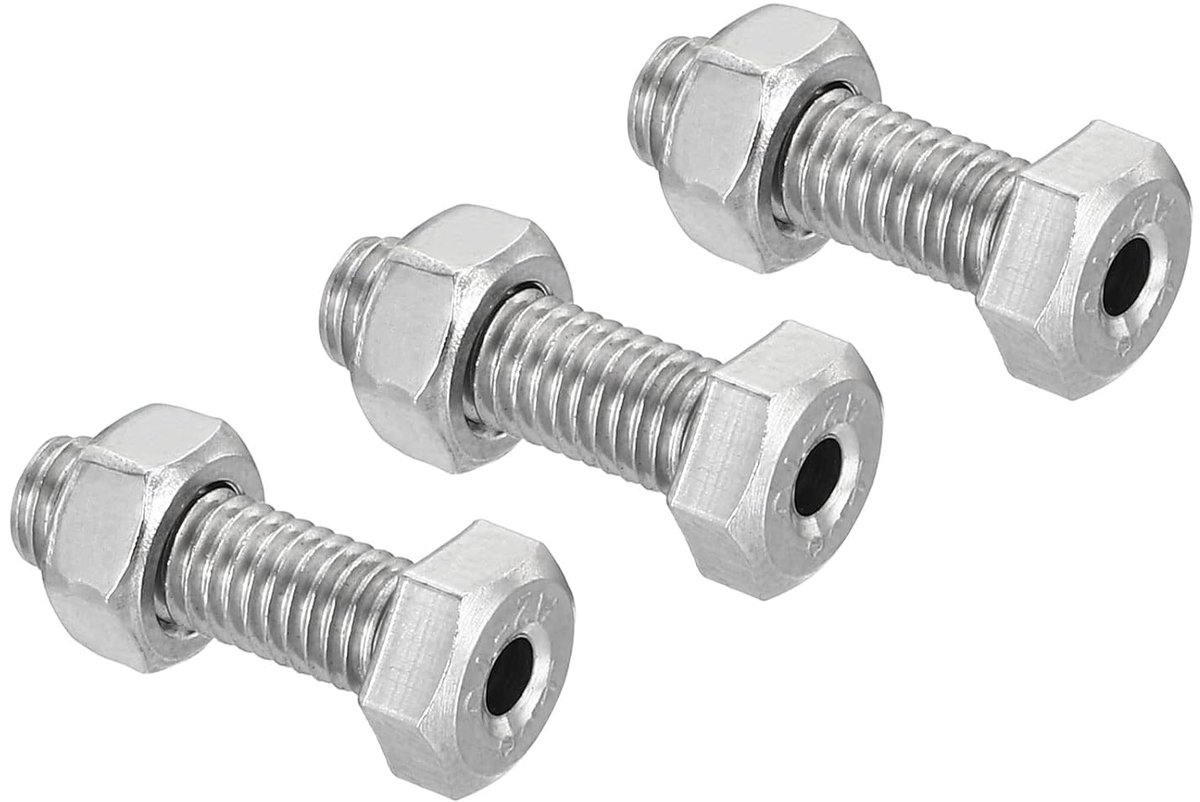 3 Set M5 x 16mm Hollow Exterior Hexagon Schroeven - Cilindrische Lamp - Draadstangen - Bevestigingsschroeven met Moer - 304 RVS