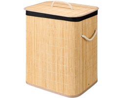 Kipit Wasmand van bamboe - zwart / bruin - 60 liter - 40 x 30 x 50 cm - met deksel - met binnendoek