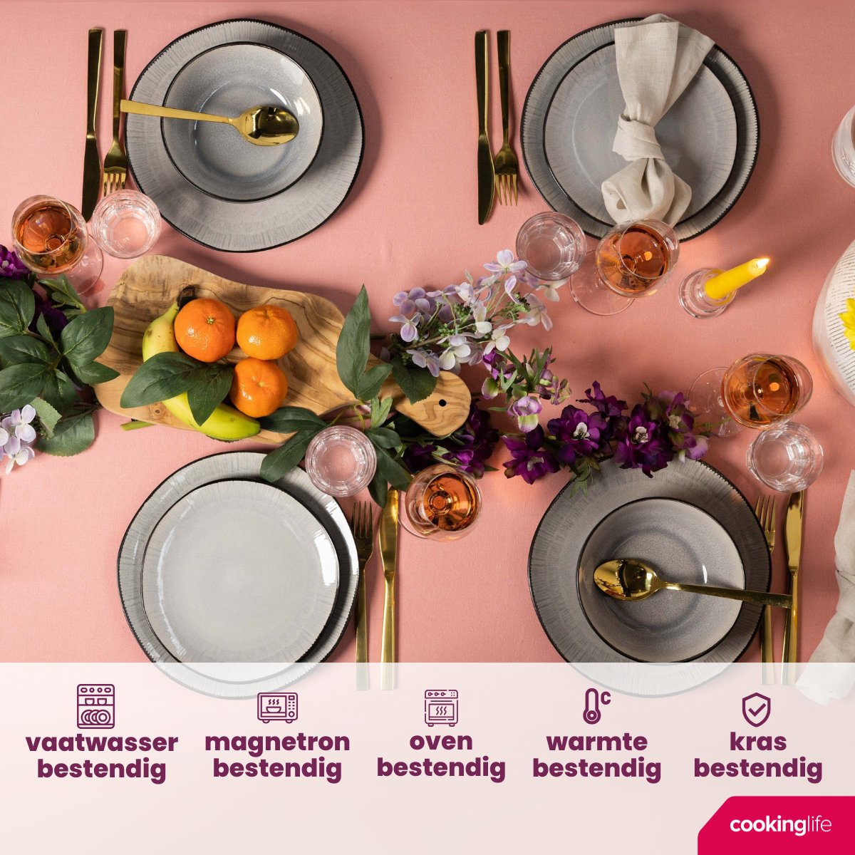 Cookinglife Serviesset Nola Warm Grey 18-delig - Servies Set 6 Personen - Modern Design Aardewerk - Vaatwasser- & Magnetronbestendig — afbeelding 5
