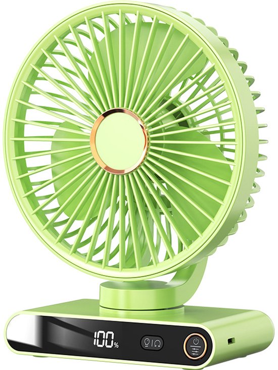 Oplaadbare 3D Ventilator 5 Snelheden LED Display Nachtlampje 3-in-1 Staand Wand Plafond Groen