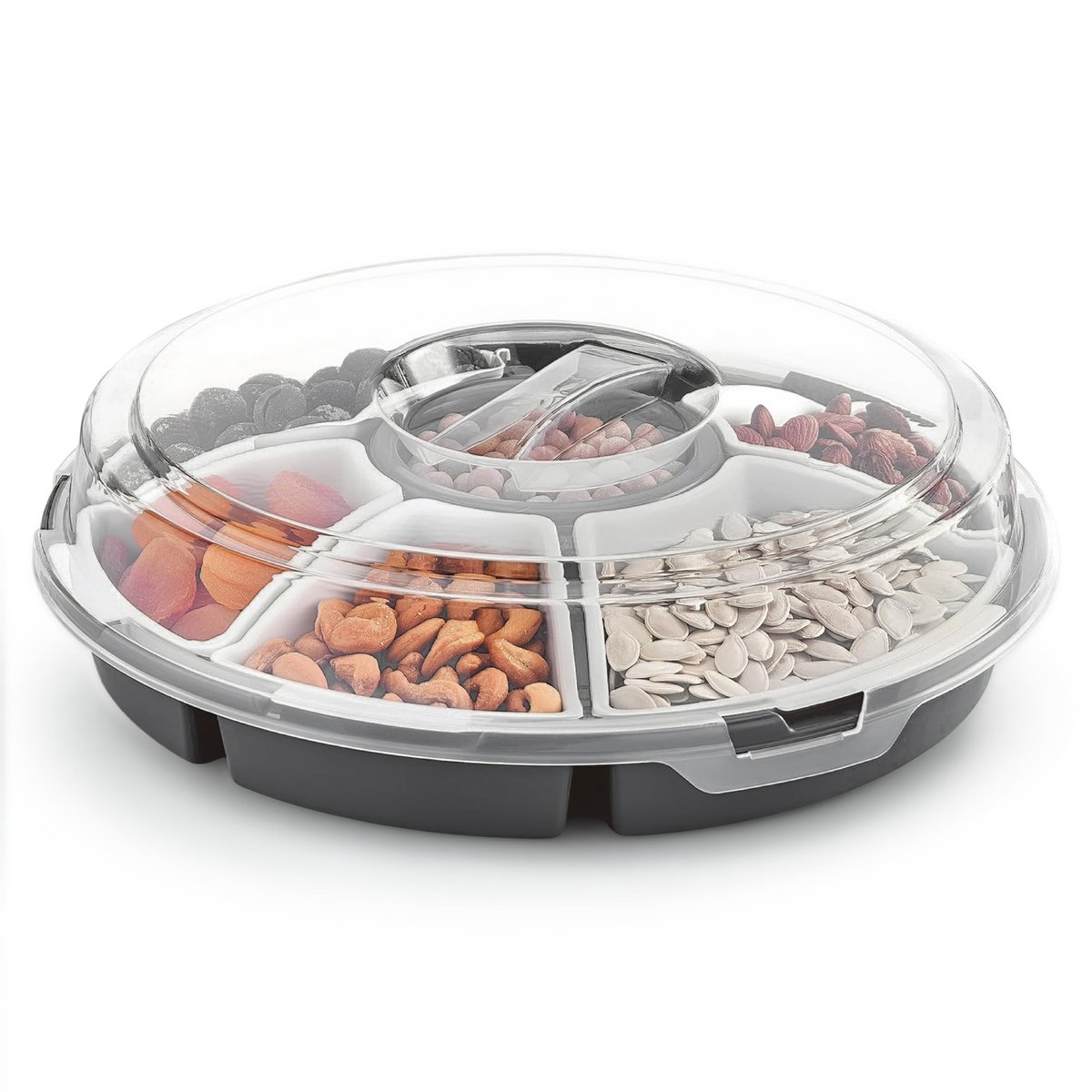 Vt products - Transport serveerset - Snackbox met deksel - Ø 33 cm - Herbruikbare schalen voor dips en tapas - Vaatwasmachinebestendig