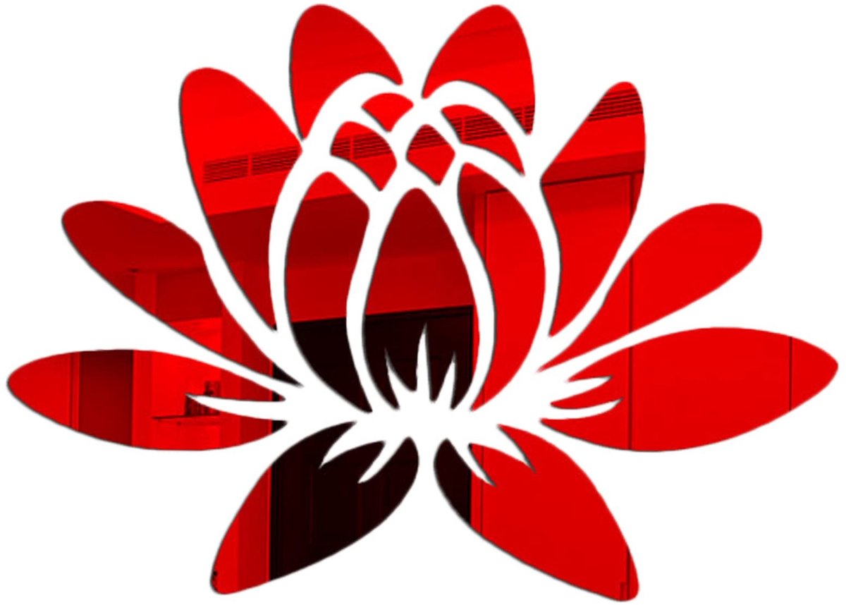 SPHProducts - 3D Lotus Acryl Spiegel Muursticker - Zelfklevende Muurdecoratie - Rood - Milieuvriendelijke Wanddecoratie - Geschikt voor Binnen - 30 x