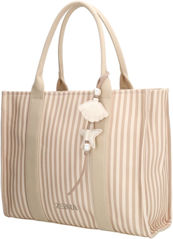Zebra Trends Mira Shopper - Sac à bandoulière - Sac à main - Poches zippées - Poche pour téléphone - Porte-clés - Poche zippée à l'arrière - Femme - Bandoulière - Motif à rayures - Sac cabas - Sac pour femme - Crème