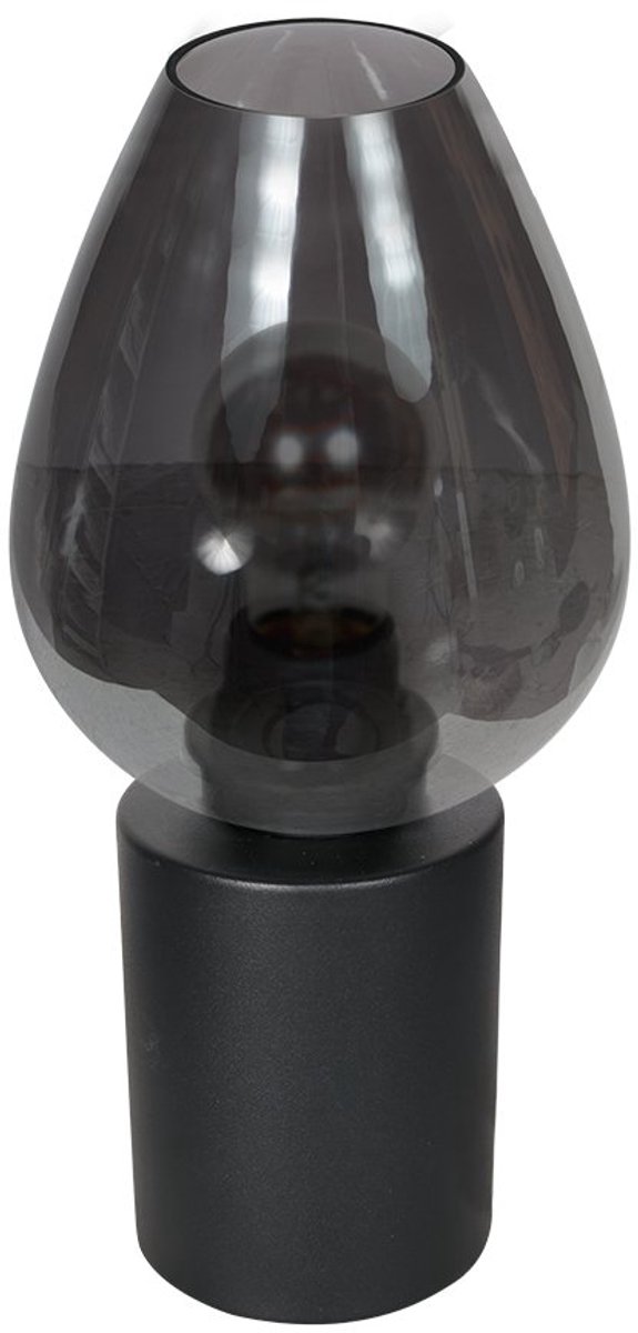 Tafellamp Drovia 4378ZW - Trendy met smoke glas, zwarte metalen voet - Mexlite - Ideaal voor binnengebruik, hoogte 20 cm, diameter 15 cm