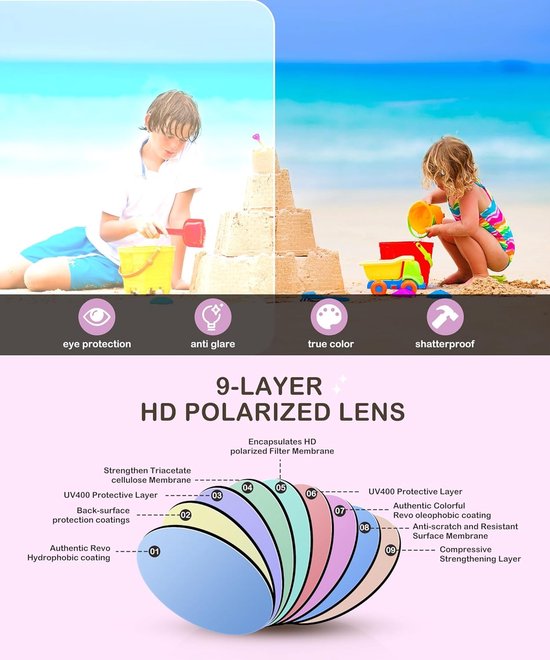 Kinderzonnebrillen Hartjes - Polariserend UV - Bescherming Zomer - Set van 3 - Leeftijd 3-12 - Roze van Merkloos — afbeelding 4