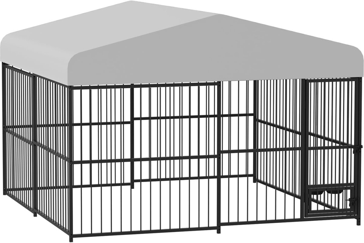 Hondenkennel voor buiten - Stevige metalen hondenren - Hondenbench - Waterdichte, UV-bestendige hoes, veilig slot en eenvoudige montage - Set van twee - 300 × 300 × 180 cm
