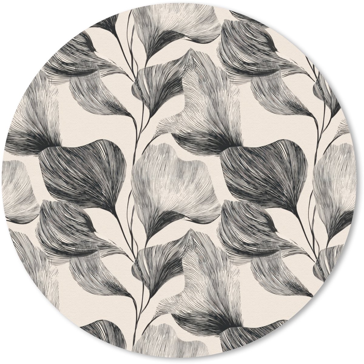 Muismat rond 30x30 cm - Mousepad Botanisch - Bladeren - Zwart - Ronde muismatten