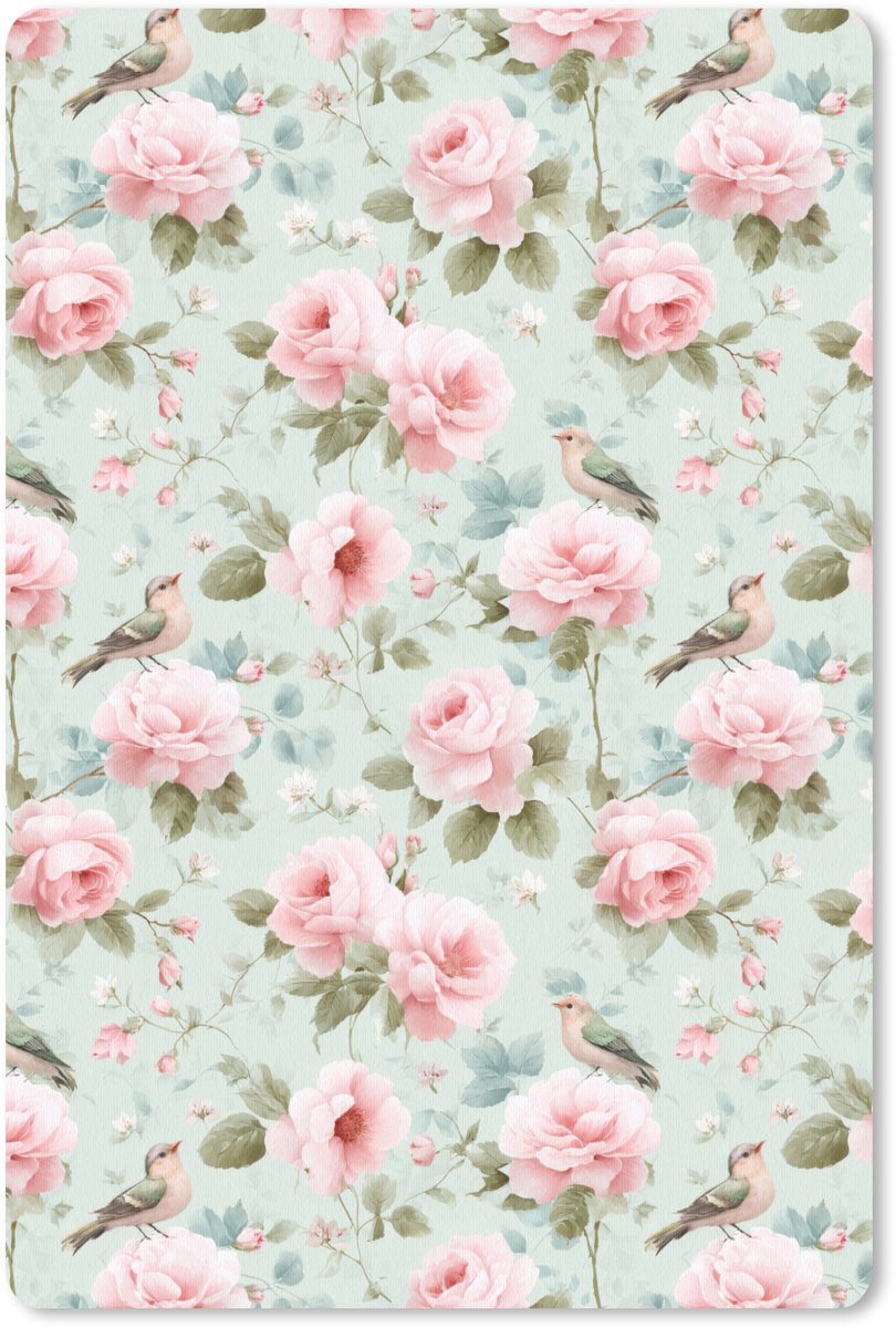 Muismat 13x20 cm - Mousepad Rozen - Vogels - Pastel - Kleurrijk - Muismatten