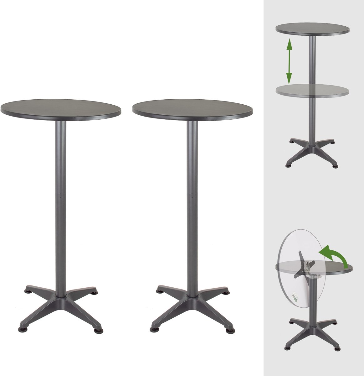2x bartafel 2in1 bistrotafel aluminium inklapbaar in hoogte verstelbaar 70/115 cm Ø 60 cm partytafel bartafel