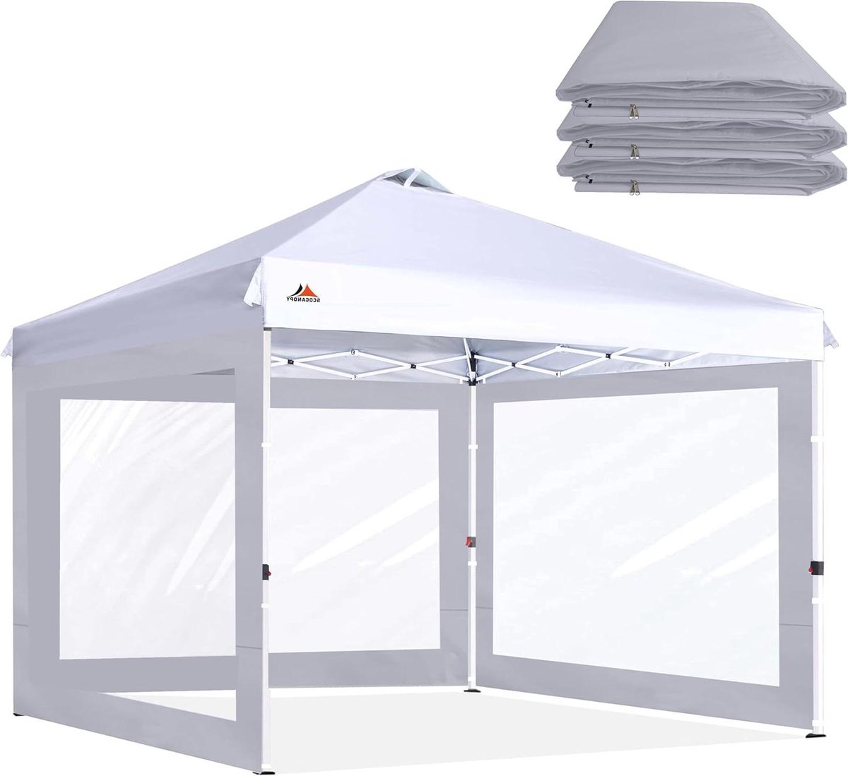 Luifel Zijwanden - Tent Wanden - Bescherming tegen Weer - Transparant Raamontwerp - 3 Pack 79x144 inch - Lichtgrijs