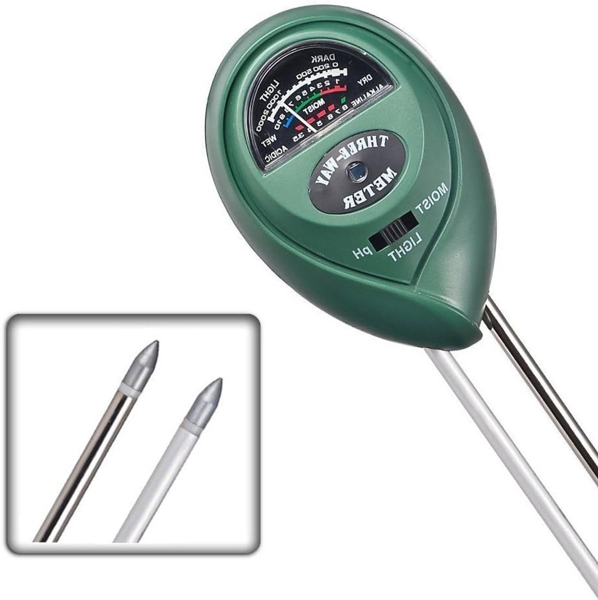 Bodemtester 3-in-1 - Meetinstrument Planten - Gezonde Plantengroei - Meet Vocht Licht pH - 5-10 cm Probe - Groen