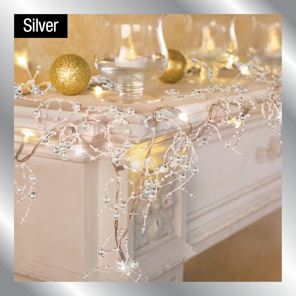 Verlichte Kerst Guirlande - Feestelijke Slinger - Huis Versieren - Met Acrylbessen - 305 cm - Zilver – foto 4