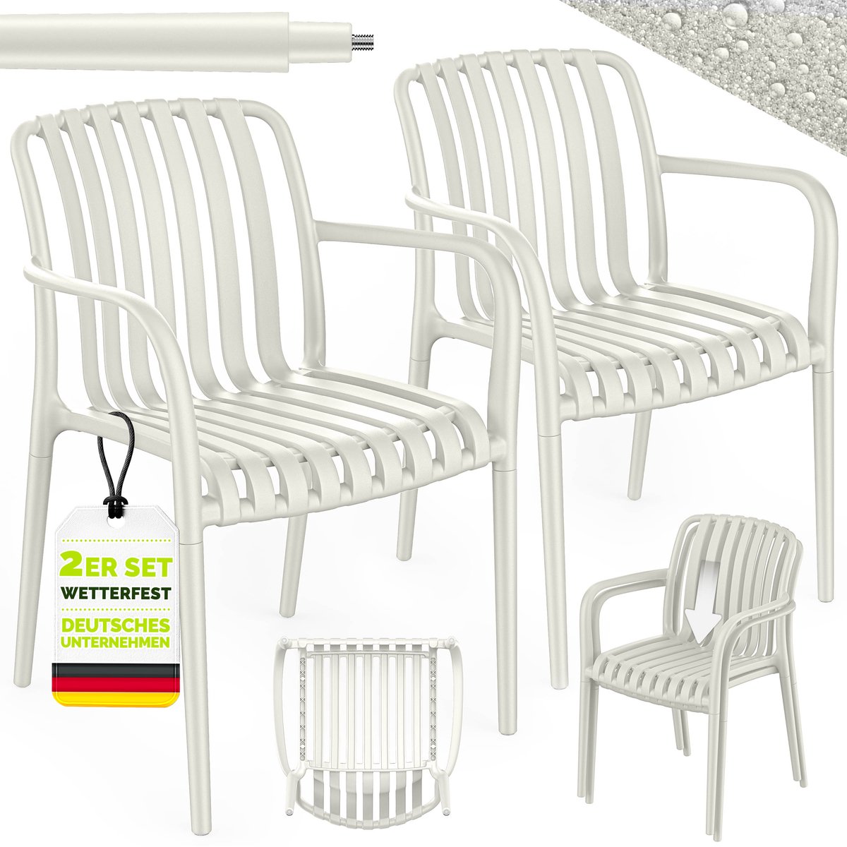 tillvex® Tuinstoelen 2-delige Set Stapelbaar Weerbestendig met Armleuning | Outdoor Stoelen tot 120kg Belastbaar | Tuinstoelen Outdoor | Terrasstoel Tuinmeubelen Balkon Tuin Terras